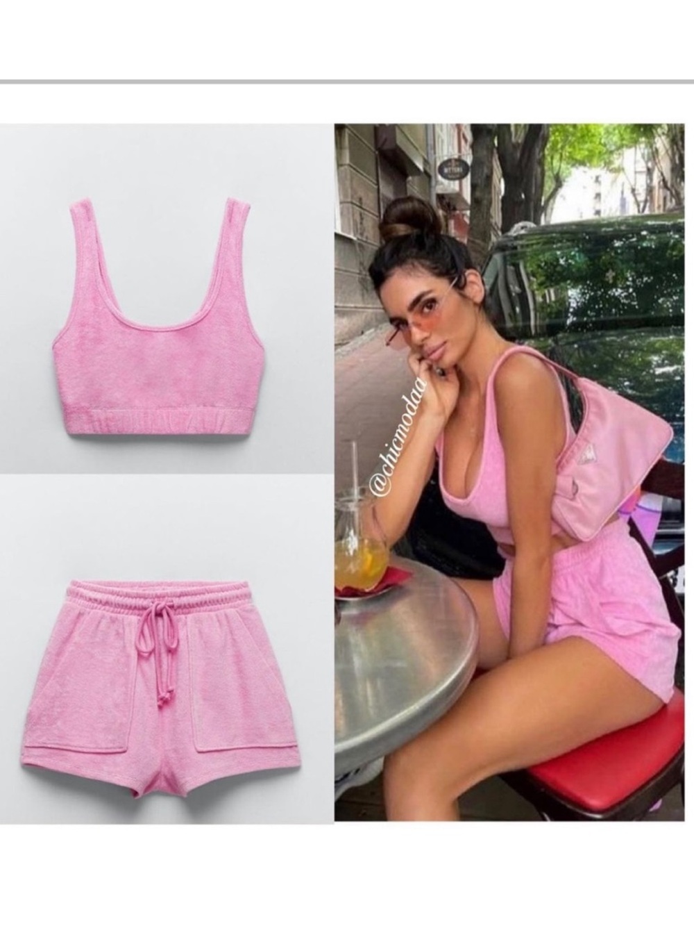 Zara Pink Terry Cloth Crop Tank & Drawstring Shorts Matching Set